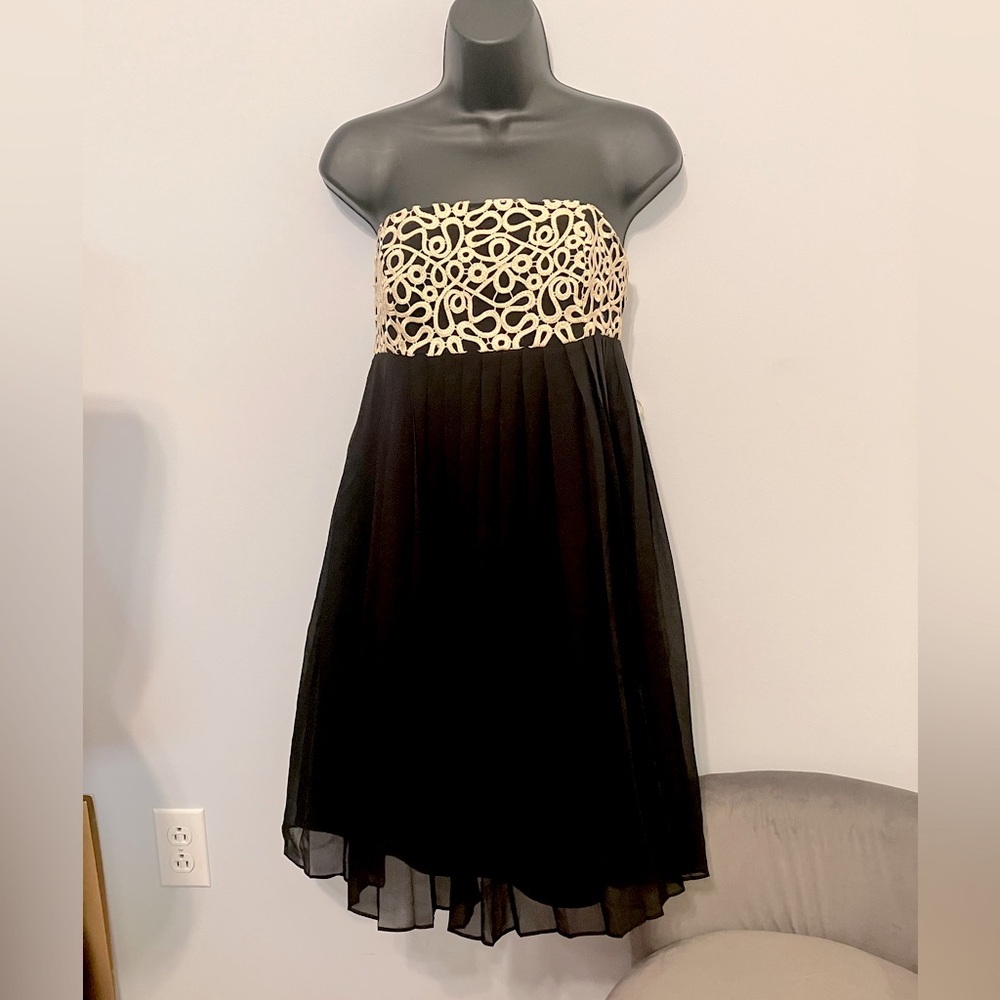 Lilly Pulitzer Jilly Pleated Chiffon Formal Dress Black Cream Sz 2
